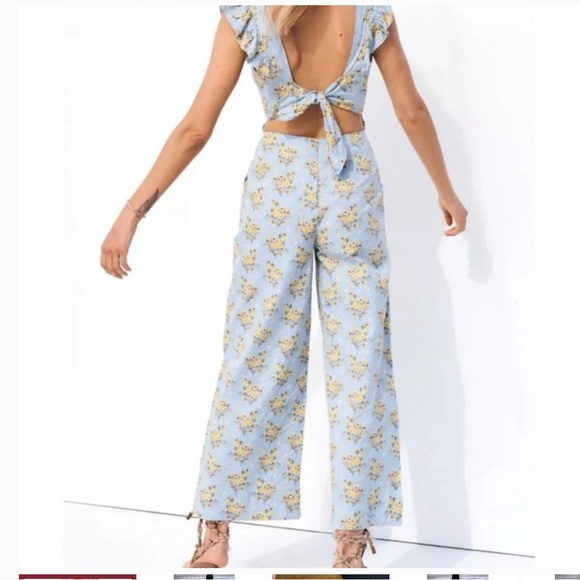 Happy x Nature by Kate Hudson Floral Jumpsuit Cotton Tie Back Wide Leg Size 12 - Picture 3 of 10